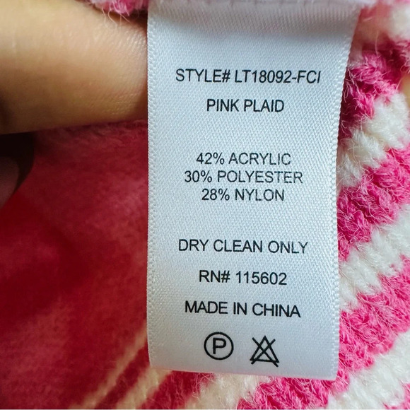 Vestique Brielle Plaid Puff Sleeve Sweater Pink Checkered Top Large Crop Fit - Picture 9 of 10